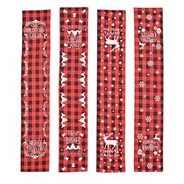 Christmas Table Runner Buffalo Check with Reindeer,Snowflake,Pine Tree Pattern Holiday Party Home Decoration XBJK2108