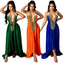 Women's Swimwear 2021 Deep V Neck Satin Bikini Cover-ups Sexy Backless Summer Beach Dress Women Wear Swim Suit Cover Up