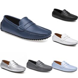 leather peas men's casual driving shoes soft sole fashion black navy white blue silver yellow grey footwear all-match lazy cross-border 38-46 color92