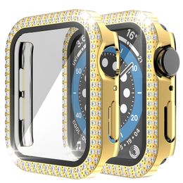 apple watch protector UK - Dual Bling Diamond Screen Protector Cases Protective PC Bumper case For Apple Watch iWatch series 6 5 4 3 44mm 42mm 40mm 38mm With Retail Package