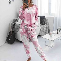 Fashion printing autumn winter sets clothes ladies casual home wear long-sleeved shirt women's suits two piece set top and pants 210508