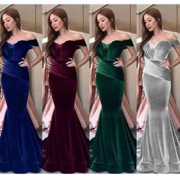 Maxi Velvet Dresses for Women Bare Shoulder Sexy Occassion Party Event Bodycon Evening Night Robes Female Elegant Ladies Fashion 210416