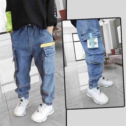 Kids Boys Cargo Pants Spring Autumn Children Clothing Cotton Jeans Trousers for Teenage Toddler Baby Khaki Pocket 3-14 Yrs 210622