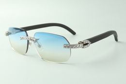Direct sales XL diamond sunglasses 3524024 with black wooden temples designer glasses, size: 18-135 mm