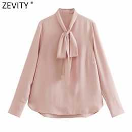 Women Elegant Bow Tied Collar Solid Smock Blouse Office Ladies Casual Shirts Chic Business Kimono Blusas Tops LS7660 210416