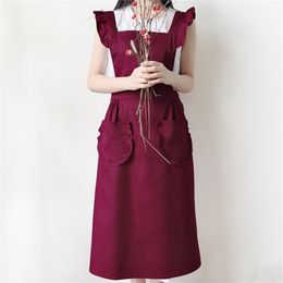 Polyester Cotton Frill Apron Florist Waitress Maid Coffee Shop Pastry Chef Work Wear Cafe Barista Baker Flower Uniform D8 210629