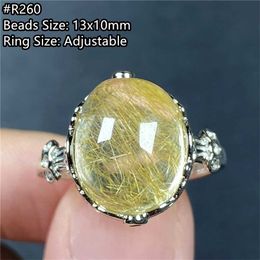 Big Natural Gold Rutilated Quartz Ring For Women Man Luck Beads Silver Wealth Crystal Gemstone Adjustable Jewelry AAAAA 211217