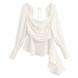 Asymmetrical Black White Solid Long Sleeve Top Women Chiffon Blouse Shirt Slash Neck B0464 210514