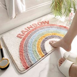 All Season Soft Non-Slip Bathroom Carpet Rainbow Print Doorway Water Absorbent Bath Mat Home Decor Floor Rug Shower Room Mats 211109