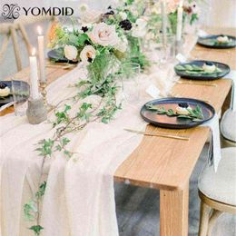 1pcs Chiffon Table Runner Solid Color Table Cover For Home Wedding Celebration Banquet Festival Party Catering el Table Decor 211117