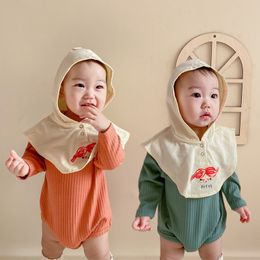 Spring New Baby Girl Boy Ribbed Bodysuit With Cape Hat Newborn Infant One-pieces Solid Jumpsuit Long Sleeve Outfits Sunsuit 210413