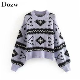 Jumper Geometric Sweater Woman Pullover Batwing Long Sleeve Fashion Ladies Tops O Neck Loose Women Knitted Sweaters Pull Femme 210414