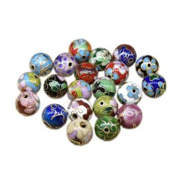 10pcs Cloisonne Enamel Polished Floral 12mm Round Beaded Chinese Copper Accessories DIY Jewellery Making Earrings Necklace Bracelets