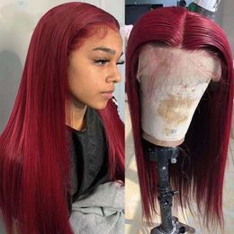26 inches Synthetic Lace Front Wig Burgundy Simulation Human Hair wigs perruques de cheveux humains For Black Women FY7896785