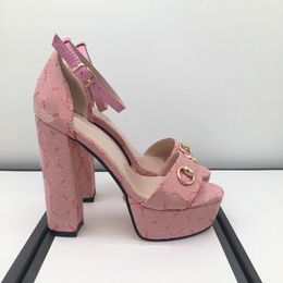 designer 2021 summer pink Denim women sandals 12cm super high heeled Slides fashion chunky heel shoes casual sexy Platform Sandal