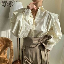 Blusas Plus Size fashion Korean Chic Blouse Women Cotton Shirt Ladies Tops Loose Long Sleeve Apricot Blouses and Shirts 12488 210417