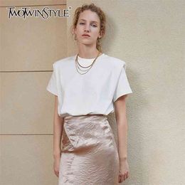 TWOWINSYLE White Casual Shirt For Women O Neck Short Sleeve Loose Minimalist Shirts Female Summer Fashion Clothes 210524