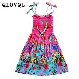 Girl's Dresses 6 8 10 12 13 Year Summer Girls Dress Bohemian Beach For Teen Clothes With Vintage Necklace