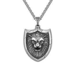 rock shield UK - Chains Stainless Steel Shield Animal Lion Vintage Pendant Necklace Men Punk Rock Jewelry Gift For Him With Chain
