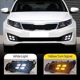 1Pair Car DRL For Kia Optima K5 2010 2011 2012 2013 2014 LED fog lamp cover daytime running lights yellow turn signal