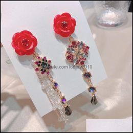 & Chandelier Jewelrykorean Vintage Elegant Resin Flower Waterdrop Crystal Dangle Earrings For Women Girls Party Pendientes Jewellery Gifts Dro