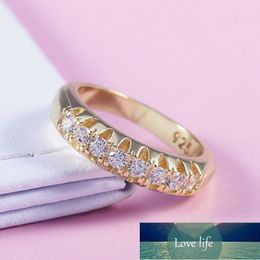 Office Lady Accessories Rings Golden Color Halo Micro Paved Casual Style Female Jewel With Size 6-10