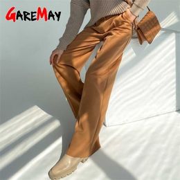 Women's Wide Trousers Suits Autumn Vintage Office Wear Straight Pant Stacked Elegant Loose Casual Oversize Pants for Women 211124