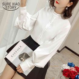 Blusas Mujer De Moda Fashion Long Sleeved Blouses White Shirt Puff Sleeve Chiffon Blouse Women Tops Solid Clothing D545 30 210415