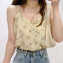 Floral Print Chiffon Camis For Womens Summer Vest SleevelLoose Tops For Teen Cottagecore Clothes 2021 mujer camisetas A40 X0507