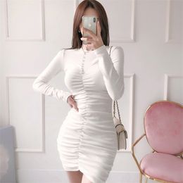 white tight korean ladies long Sleeve fall drape Sexy Office nightclub Party Mini Dress for women china clothing 210602