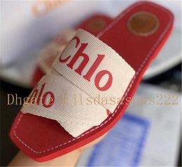 sale Women Woody Mules Fflat Slipper Deis Lady Lettering Fabric Outdoor Leather Sole Slide Sandal size 35-42