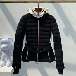 Autumn and winter women's down jacket thickened warm 90% white duck ski suit Colour matching coat slim fashion 211008