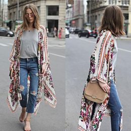 Sexy Women Bikini Cover-Up Floral Chiffon Loose Shawl Plus Size Cardigan Top Shirt Blouse Beachwear Swimsuit Bathing Suit Women's Swimwear