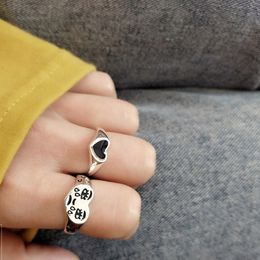 SH072 European American style adjustable ring black love female rings tears expression Thai silver jewelry Items