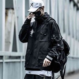 Techwear Streetwear Black Jacket for Men Fashion Waterproof Windbreaker 210811