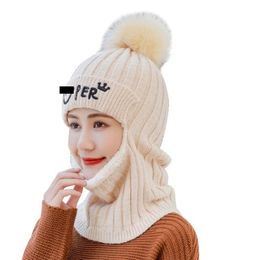 Winter sports Beanies hat With Pom Pom for Women Slouchy Cable Knitted Skull Hats Fashion Knit Balaclava mask adjustable zipper fleece warm caps