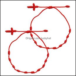 Link Jewelrylink Chain 2Pcs Cross 7 Knots Red String Bracelet Good Luck Amet Friendship Bracelets Kit Lx9E Drop Delivery 2021 Corjk