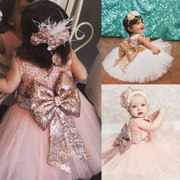 New Pricess Dress Kids Baby Girl Sequins Boknot Party Girls Ball Gown Dresses Costume 210317