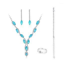 Earrings & Necklace 4Pcs/Set Women Fashion Rhinestone Ring Bracelet Jewelry Gift