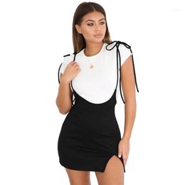 Women Black With Shoulder Bag Hip High Waist Strap Solid Colour Mini Dress Sale1