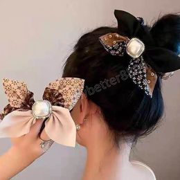 Diamond-Studded Pearl Floral Bow Large Intestine Hair Ring 2022 Headdress Girl Sweet Heart Hair Accessories