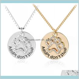 Adopt Dont Shop Round Print Rhinestone Cute Animal Dog Cat Memorial Jewelry Lover Puppy Necklace G73Cx Pendant