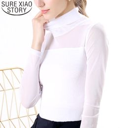 Fashion Shirts Ladies Long Sleeve Plus Size Tops For Women Clothing Solid Office Lady Turtleneck White 5907 50 210415