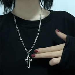 Vintage Gothic Hollow Cross Pendant Necklace Silver Color Cool Street Style Necklaces For Men Women Gift Wholesale