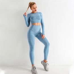 Seamless Yoga Suit Workout Clothes Gym for Women Breathable Leggings Sportwear Woman Set Sport Fitness top 210802