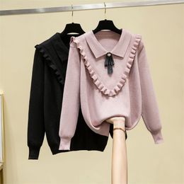 Plus Size Women's Autumn and Winter Wear Loose French Pullover Long Sleeve Sweater Knitted Bottoming Shirt HK123 210506