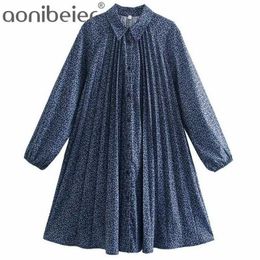 Spring Autumn Fashion Turn-down Collar Single-breasted Long Sleeve Printing Loose Urban Mini Dress 210604