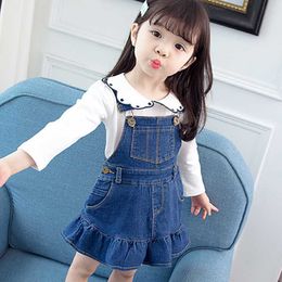 Baby Girl Dress 1-6T Toddler Children New Spring Girls Cute Denim Solid Colour Sleeveless Irregular Hem Sweet Princess Bib Dress Q0716