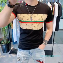 2022 summer European Polos Station cotton short sleeve t-shirt men's fashion brand personalized printing round neck net red trend half sleev