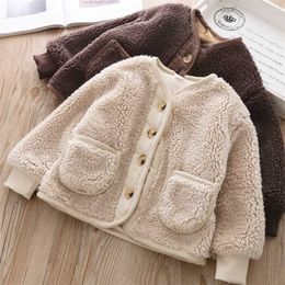 2022 Fall Winter Korean Boys Clothes For Girls Cardigan Granular Velvet Loose Lamb Velvet Warm Children's Jacket Coat For Girls 211023